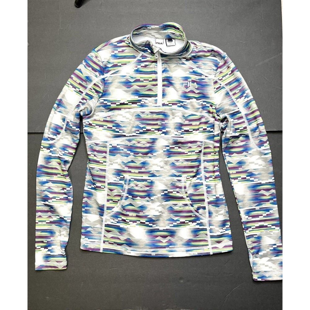FILA SPORT 1/3 ZIP PULLOVER RUNNING JACKET Geometric Patterns SIZE S EUC